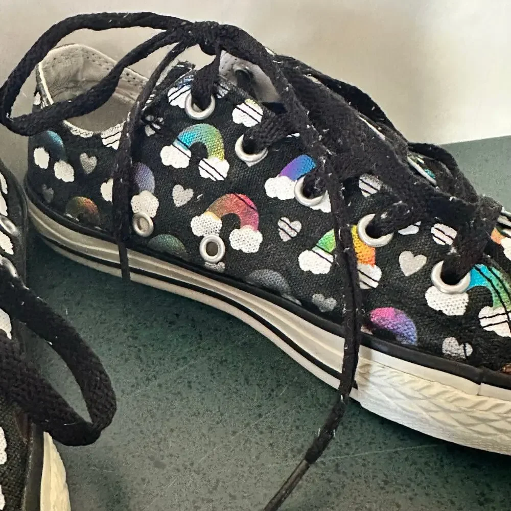 Converse All Star Rainbows and Hearts Low Top Shoes Juniors Size 3 Fun Kid